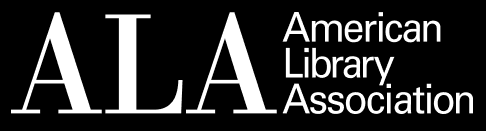 Capital letters A, L, and A and the words American Library Association in white against a black background